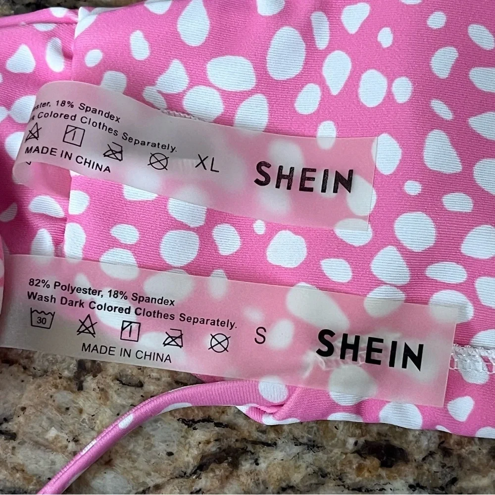 SHEIN Pink Polka Dot Bikini Set Cutout Top XL Tie Side Bottom S Y2K Coquette